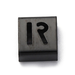 Letter R Ионное покрытие (ip) 304 квадратные подвески-слайдеры из нержавеющей стали, чёрные, Буква R, 9x8x4 мм, отверстие : 3.5x8.5 мм