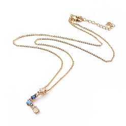 Letter L Letter Brass Initial Pendants Necklaces, with Rhinestone, Cubic Zirconia, Cable Chain and Lobster Claw Clasps, with Cardboard Packing Box, Letter.L, 16.1 inch~16.9 inch(41~43cm), Pendant: 19~20x13~19.5x3mm