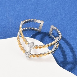 Cross 304 двухцветные манжетные кольца из нержавеющей стали, ионное покрытие (ip), золотые и нержавеющая сталь цвет, крестик, 9 мм, внутренний диаметр: регулируемый