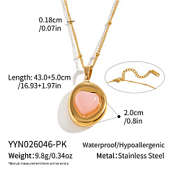 Oval Cuarzo rosa natural teñido 304 Collares con colgante geométrico de acero inoxidable para mujer, real 18 k chapado en oro, oval, 16.93 pulgada (43 cm)