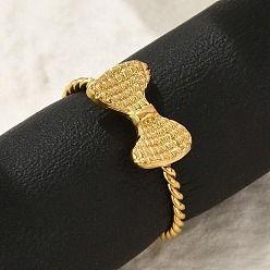 Золотой Бант 304 открытые манжеты из нержавеющей стали для женщин, золотые, бант : 8x13 мм, внутренний диаметр: регулируемый