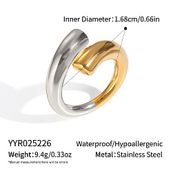 Позолоченный и Цвет Нержавейки 304 регулируемые манжеты из нержавеющей стали с открытыми кольцами для женщин, настоящее золото и нержавеющая сталь, внутренний диаметр: 16.8 мм