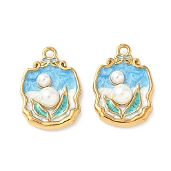 Синий 304 круглые подвески из нержавеющей стали с эмалью, с abs имитационными жемчужными бусинами , ионное покрытие (ip), золотые, синие, 25x17.5x6.5 мм, отверстие : 2 мм