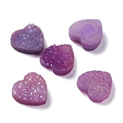 Purple Natural Druzy Agate Cabochons, Dyed, Heart, Purple, 9~10x10x3mm
