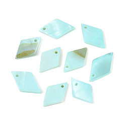 Светло-Синий Подвески из натуральных пресноводных ракушек, окрашенные распылением, ромб прелести, голубой, 14~17.5x9~10x1.5~2 мм, отверстие : 1.2 мм
