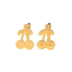 Настоящее золото 18K Стильные 304 серьги-кольца из нержавеющей стали с вишнями, реальный 18 k позолоченный, 17.1x12.5 мм