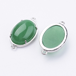 Нефрит Латунные соединители из натурального нефрита, окрашенные, овальные, платина, 15x26x5.5~7 мм, отверстие : 1.5~2 мм