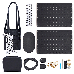 Mixed Color DIY PU Leather Knitting Hollow out Bucket Bags, with Strap, Bottom, Polyester Scarf, Lining Bag, Iron Needle & Screw, Black, 8~840x8~185x0.2~20mm, 37pcs/set
