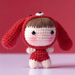 Dog DIY Cartoon Doll Pendant Decoration Crochet Kit(without Instruction), Including Plastic Doll Eyes, Cotton Thread, Crochet Hook Needle, Knit Needle, Locking Stitch Marker, Dog Pattern, 12x6cm
