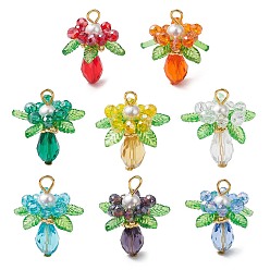 (52) Непрозрачная лаванда Подвески из стекла с круглыми ракушечными жемчужинами и акриловыми подвесками, цветок, разноцветные, 27x22 мм, отверстие : 4x3 мм