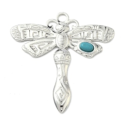 Dragonfly Окрашенные синтетические бирюзовые подвески, с 304 установками из нержавеющей стали, серебряный цвет гальваническим, стрекоза, 46.5x46x3.5 мм, отверстие : 3.5 мм