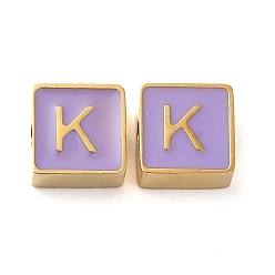 Letter K 304 aus Stahl-Email-Perlen, echt 14 k vergoldet, Quadrat mit Buchstaben, Buchstaben k, 8x8x4 mm, Bohrung: 2 mm