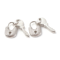 Платина Латунные подвески, с целью перехода в кольце, без кадмия и без свинца, Ключ и замок, платина, 12x8x2 mm и 15.5x6.5x1 mm, отверстие : 3.5 мм