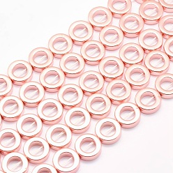Гальванический Розовый Золотой Гальванизировать немагнитных синтетический гематит бисер пряди, класс АА, долговечный, пончик, покрытием из розового золота, 12x4 мм, отверстие : 1 мм, внутренний диаметр: 7 мм, около 33 шт / нитка, 15.7 дюйм (40 см)