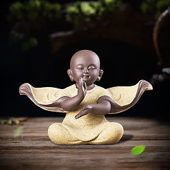 Champagne Gold Керамика статуя буддийского монаха, украшение для домашнего офиса по фэн-шуй, шампанское золото, 135x55x95 мм