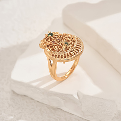 Золотой Латунные микропаве кубические цирконии геометрические регулируемые кольца для женщин, цветок, золотые, 23x20 мм, внутренний диаметр: регулируемый