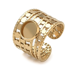 Golden 304 Stainless Steel Cuff Ring Components, Round Bezel Pad Ring Setting, Ion Plating(IP), Long-Lasting Plated, Golden, 17mm,18mm, Tray Size: 8mm