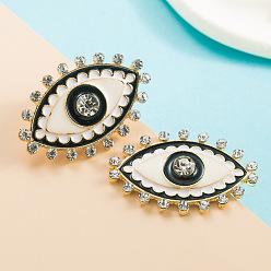 Old Lace Alloy with Clear Cubic Zirconia with Enamel Stud Earring, Eye, Old Lace, 24x38mm
