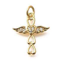 Настоящее золото 18K Латунные микро проложить кубического циркония подвески, без кадмия и без свинца, крест прелести, с целью перехода в кольце, реальный 18 k позолоченный, 18.5x16x2.5 мм, отверстие : 3 мм