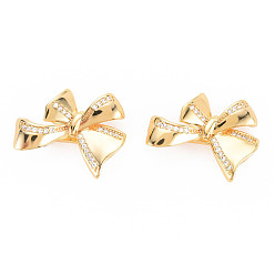Real 18K Gold Plated Rack Plating Brass Micro Pave Clear Cubic Zirconia Twister Clasps, Nickel Free, Bowknot, Real 18K Gold Plated, 19x24x11mm
