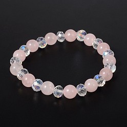 Rosenquarz Edelstein Perlen Stretch-Armbänder, mit Glasperlen, Rosenquarz, 63 mm