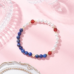 Ляпис-Лазурь Браслеты из круглых бусин из ракушечного жемчуга и окрашенного натурального лазурита и сердолика для женщин, с латунными бусинами-разделителями в виде клевера, внутренний диаметр: 2-1/4 дюйм (5.6 см)