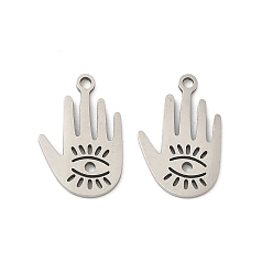 Нержавеющая Сталь Цвет 201 подвески из нержавеющей стали для лазерной резки, рука хамса с оберегом от сглаза, цвет нержавеющей стали, 17x11x1 мм, отверстие : 1.4 мм