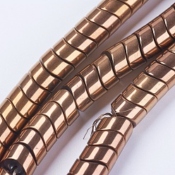 Copper Plated Electroplate Non-magnetic Synthetic Hematite Beads Strands, Grade AA, Triangle, Copper Plated, 6x8x8mm, Hole: 1x2mm, about 99pcs/strand, 16.9 inch(43cm)