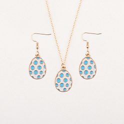 Светло-Голубой Комплект из подвески и сережек-подвесок из эмалированного сплава в виде пасхального яйца, Небесно-голубой, 18.11 дюйм (460 мм)