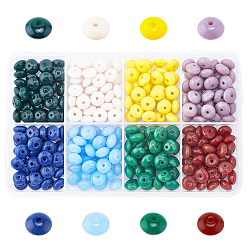 Mixed Color Opaque Solid Color Glass Beads, Disc, Mixed Color, 8.5x5mm, Hole: 1.2mm, 8 color, 35pcs/color, 280pcs/box