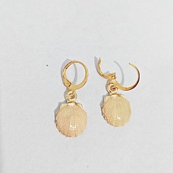 Папайя Оранжевый Серьги с застежкой-рычагом из сплава и эмали в форме ракушки на морскую тематику, золотые, papayawhip, 32x13 мм