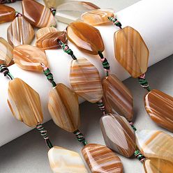 Сиена Натуральный полосатый агат / полосатые агатовые бусы, окрашенная и подогревом, ромб, цвет охры, 28~31x19~23x5~8 мм, отверстие : 2 мм, около 11 шт / нитка, 17.52'' (44.5 см)