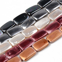 Mixed Color Electroplate Natural Freshwater Shell Beads Strands, Rectangle, Mixed Color, 15~16x10x3mm, Hole: 1mm, about 26pcs/strand, 16.14 inch(41cm)