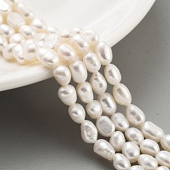 Snow Natural Cultured Freshwater Pearl Beads Strands, Two Sides Polished, Grade 4A, Snow, 5~6mm, Hole: 0.5mm, about 27pcs/strand, 6.89 inch(17.5cm)