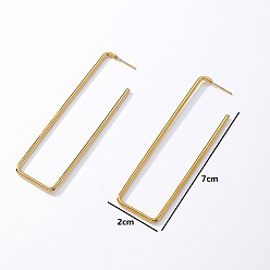 Золотой Стильный прямоугольник 201 серьги-гвоздики из нержавеющей стали, золотые, 70x20 мм