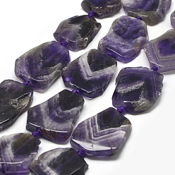 Amethyst Natural Amethyst Beads Strands, Flat Slab Beads, Nuggets, 29~42x25~34x6~8mm, Hole: 2mm, about 9~10pcs/strand, 15.7 inch(40cm)