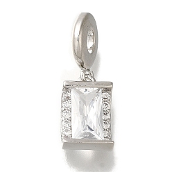 Платина Стеллажное покрытие латунь микро паве прозрачный кубический цирконий европейские подвески-подвески, без свинца и без кадмия, долговечный, платина, 14x8x5 мм, отверстие : 4 мм