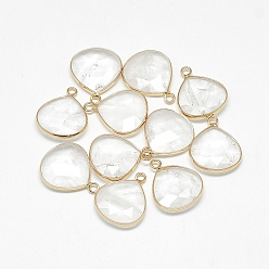 Хрусталь Природного хрустальные подвески, с фурнитурой латунной золотого тона, граненые, слеза, 23x19x5 мм, отверстие : 2 мм