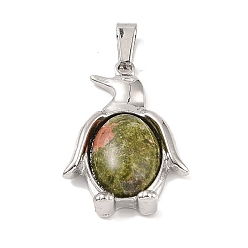 Унакит Природные подвески Unakite, со сплавочной железной и фурнитурой, пингвин, платина, 34x23.5x7 мм, отверстие : 8x4 мм