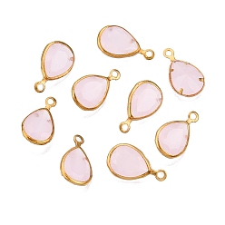 Розовый K 9 стеклянные подвески, с фурнитурой латунной золотого тона, граненые, слеза, туманная роза, 11.5x6.5x3 мм, отверстие : 1 мм