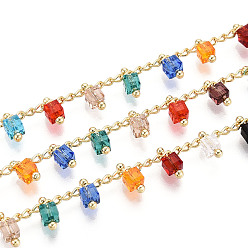 Разноцветный Кубические звенья из латуни ручной работы, со стеклом для изготовления ожерелий и браслетов, пайки, с катушкой, реальный 18 k позолоченный, красочный, 7 мм, около 16.40 футов (5 м) / рулон