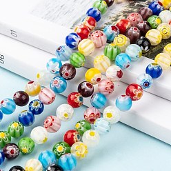 Mixed Color Round Handmade Millefiori Glass Beads Strands, Mixed Color, 8mm, Hole: 1mm, about 48pcs/strand, 14.5 inch