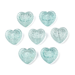 Бледно-бирюзовый Стеклянные бусины, сердце с цветочным узором из бусин, с блеском порошок, бледные бирюзовая, 16x17.5x7.5 мм, отверстие : 1.2 мм