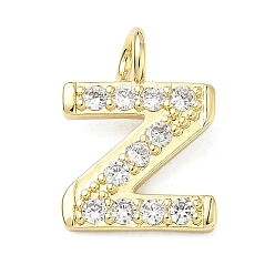 Letter Z Латунные микропаве прозрачные подвески с фианитом, без кадмия и без свинца, долговечный, стойки покрытие, реальный 18 k позолоченный, Письмо Z, 19x14x2.5 мм, отверстие : 2.5 мм