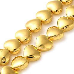 с Золотистым Покрытием Стеклянные бусины с гальваническим покрытием , сердце, с золотым покрытием, 11x12.5x6 мм, отверстие : 1 мм, около 37 шт / нитка, 16.14'' (41 см)