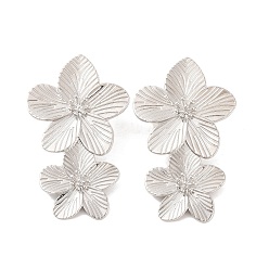 Платина Женские серьги-гвоздики из латуни с прозрачным кубическим цирконием, без свинца и без кадмия, цветок, платина, 47x28 мм