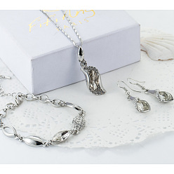 Кристалл Сплава горный хрусталь комплектов ювелирных изделий, включают браслеты, серьги и ожерелья, волна/самородки, платина, кристалл, 450 мм