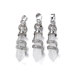 Хрусталь Природного кварца хрустальных подвесок, латунь прелести, без свинца и без кадмия, 46~47x11~12x11 мм, отверстие : 8x5 мм