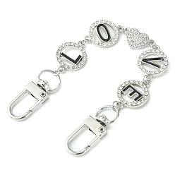 Платина Цепочки-удлинители для сумок из сплава Word Love со стразами и эмалью, с поворотными застежками сплава, платина, 18.5 см