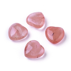 Cherry Quartz Glass Cherry Quartz Glass Beads, No Hole/Undrilled, Heart, 25x25x12~12.5mm